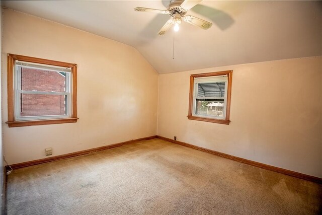 empty room with carpet, vaulted ceiling, and a healthy amount of sunlight