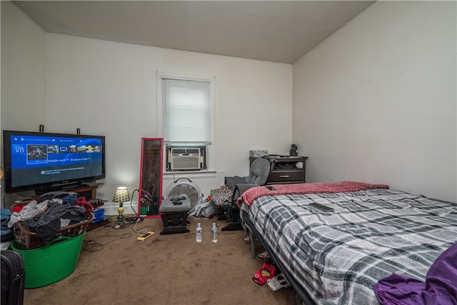 bedroom with carpet and cooling unit