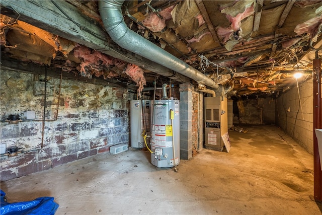 basement featuring gas water heater