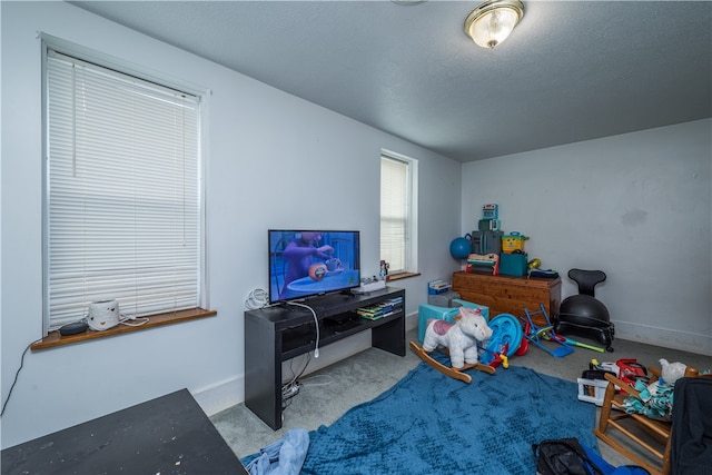 interior space with a textured ceiling