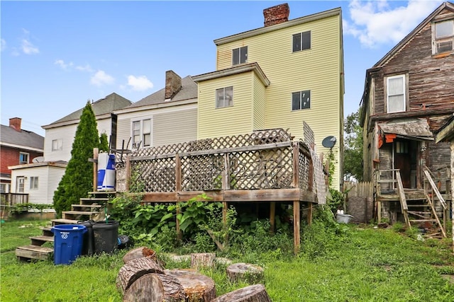 2953 Merwyn Ave, Sheraden, PA 15204 - back of house with a chimney, a wooden deck, and stairway
