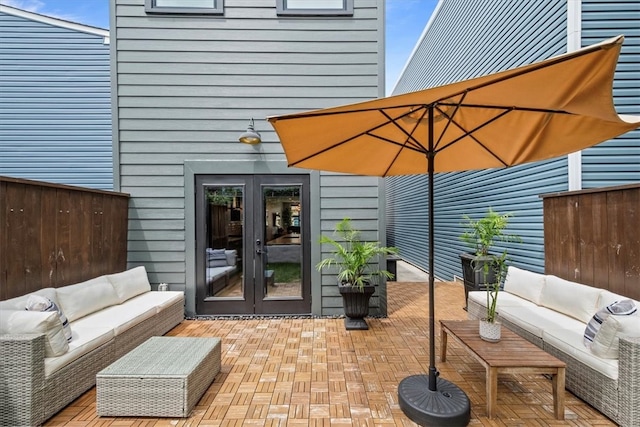 view of patio / terrace featuring french doors and an outdoor living space