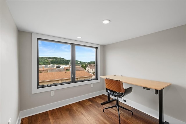 office space with wood-type flooring