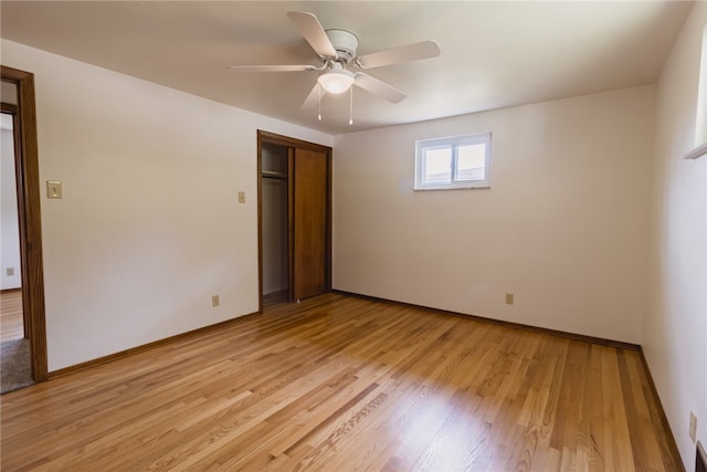 interior space with ceiling fan and light hardwood / wood-style floors