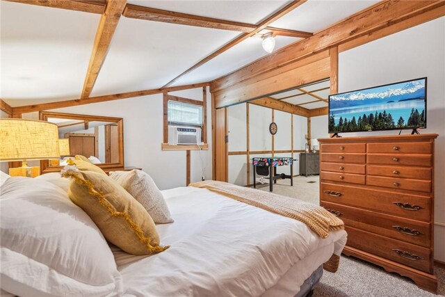 186 Lake Road Ln, Middlecreek Twp, PA 15557 - bedroom with vaulted ceiling with beams, carpet, and cooling unit