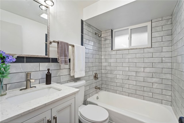 3326 New England Rd, West Mifflin, PA 15122 - bathroom with toilet, vanity, tile walls, bathing tub / shower combination, and decorative backsplash