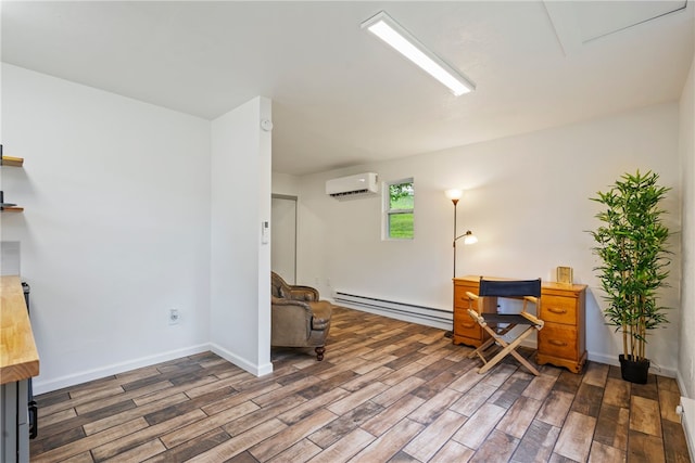3326 New England Rd, West Mifflin, PA 15122 - office area with a baseboard radiator, a wall mounted AC, wood finished floors, and baseboards