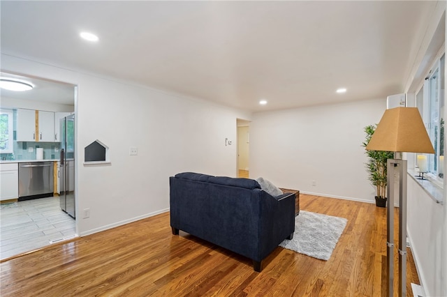 living room featuring light tile patterned floors