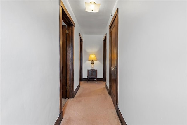 corridor with light colored carpet