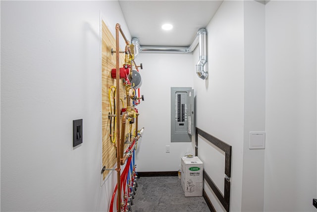 hall featuring electric panel and tile patterned flooring