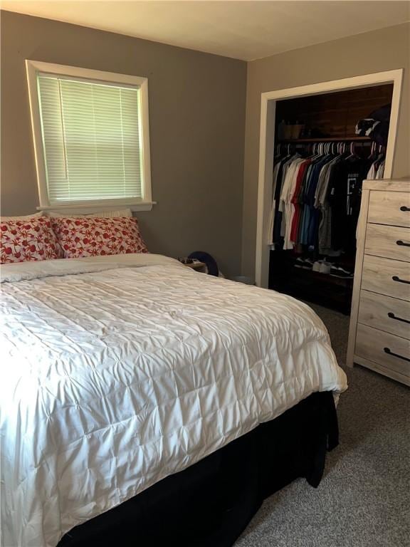 carpeted bedroom with a closet