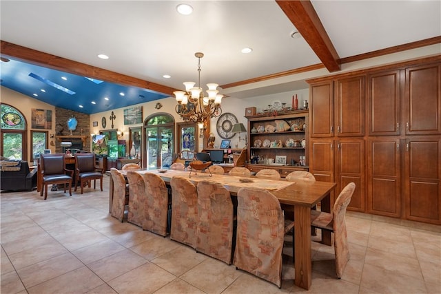 dining room featuring recessed lighting, a chandelier, and light tile patterned floors
