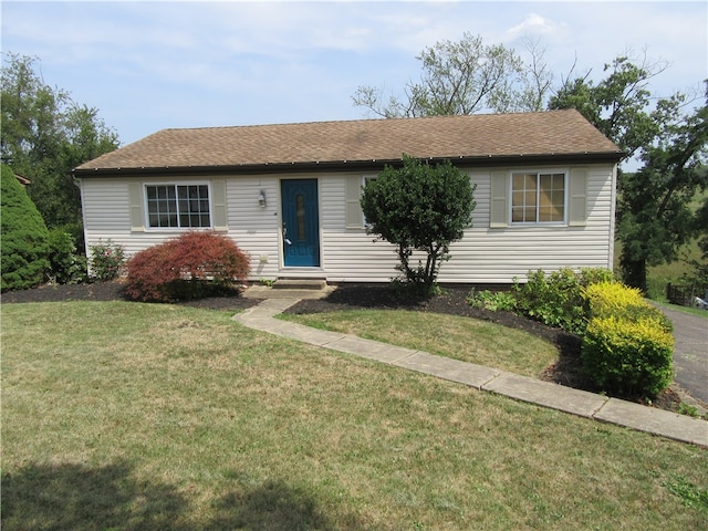 ranch-style home featuring a front lawn