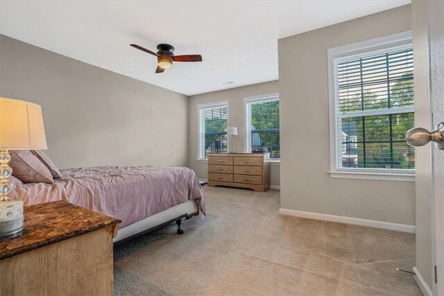 bedroom featuring carpet flooring and ceiling fan