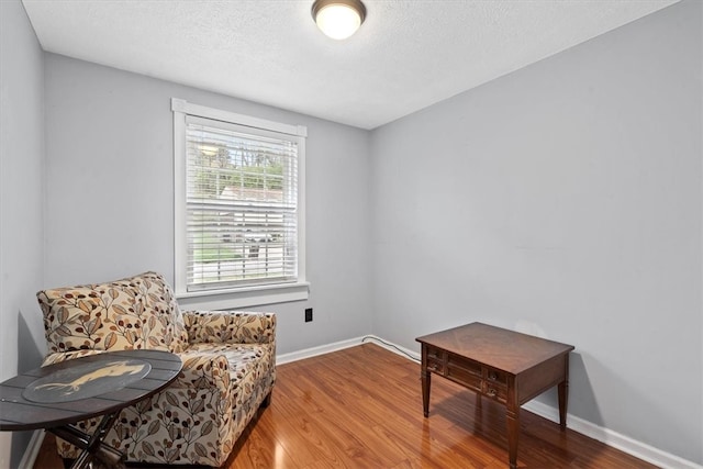 living area featuring hardwood / wood-style floors and a textured ceiling