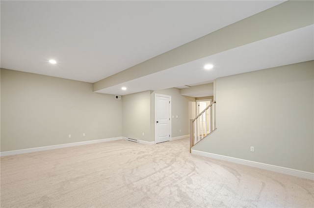 basement with light carpet