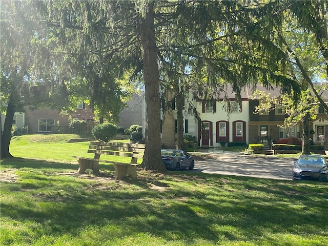 view of property's community featuring a yard