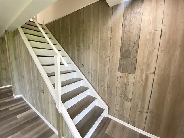 staircase with wood-type flooring