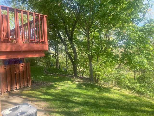 32 Bracken Pl, Plum Boro, PA 15239 - view of green lawn with central AC unit and a wooden deck