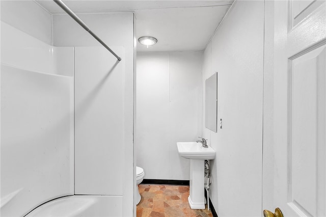 full bathroom featuring sink, toilet, shower / washtub combination, and tile patterned floors