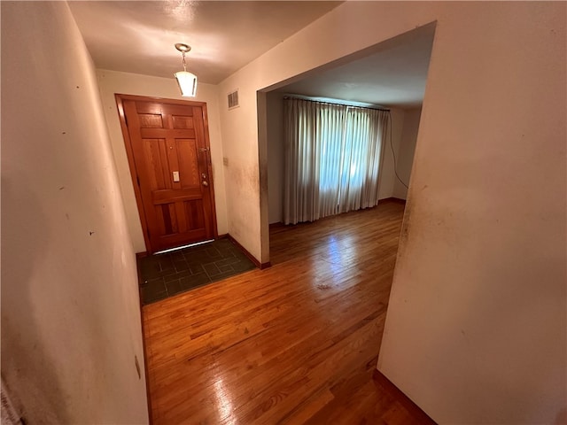 foyer with dark wood-type flooring