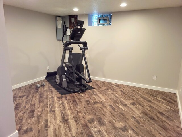 exercise room featuring hardwood / wood-style floors