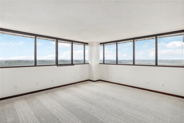 carpeted empty room with a textured ceiling