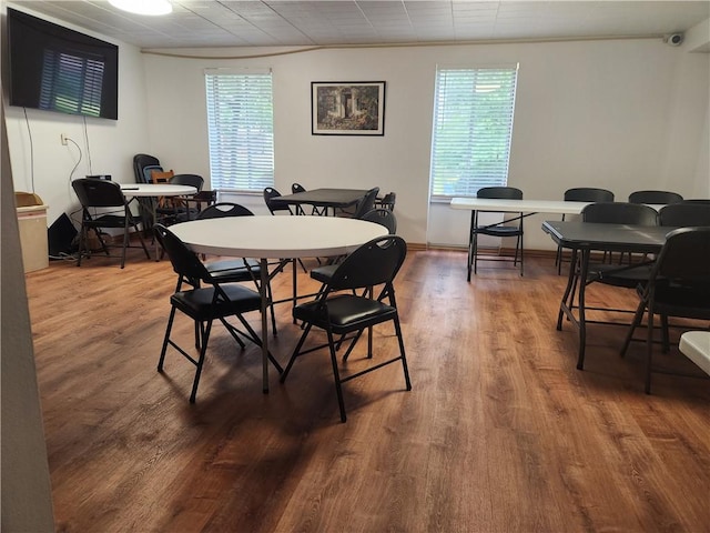 dining space with hardwood / wood-style floors