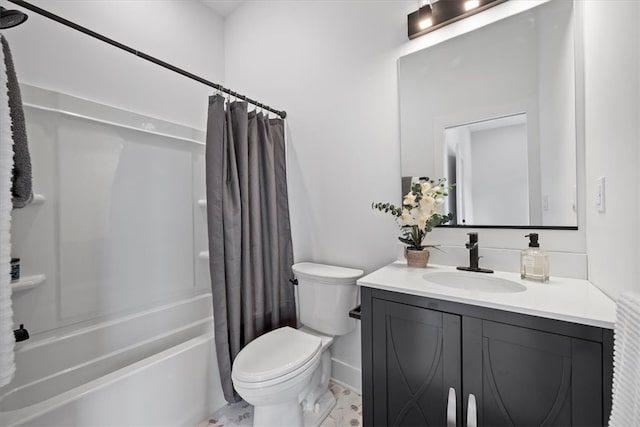 full bathroom featuring tile patterned floors, toilet, vanity, and shower / bathtub combination with curtain