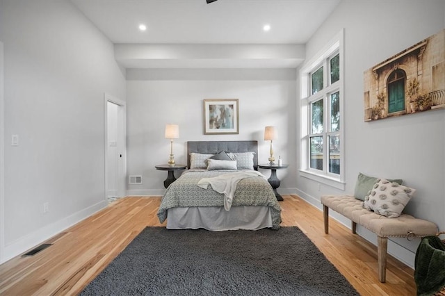 bedroom with light wood-type flooring