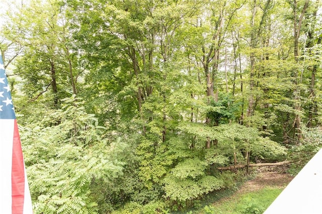 exterior space with a wooded view