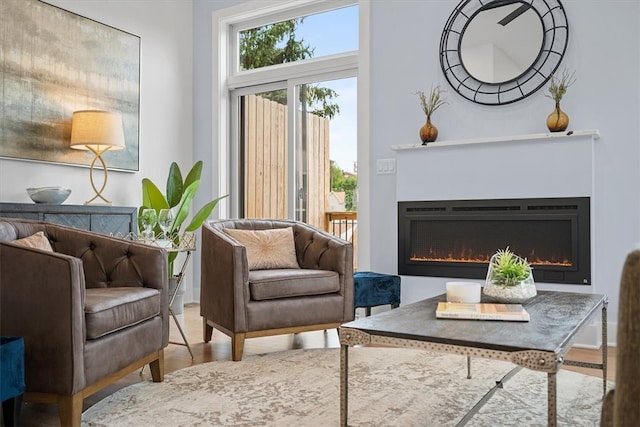 living area with wood-type flooring