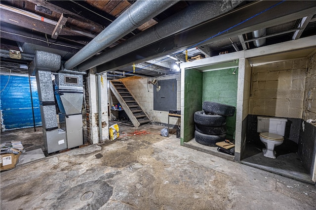 basement with heating unit