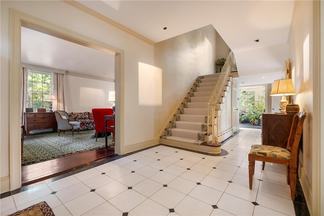 staircase with hardwood / wood-style flooring