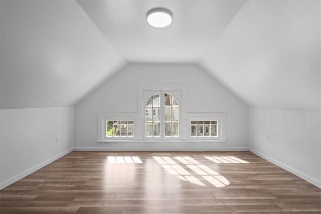 additional living space with vaulted ceiling and dark hardwood / wood-style flooring