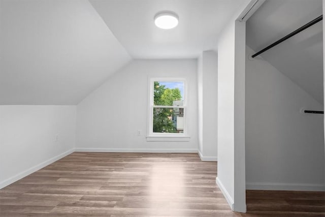 additional living space with vaulted ceiling and wood-type flooring