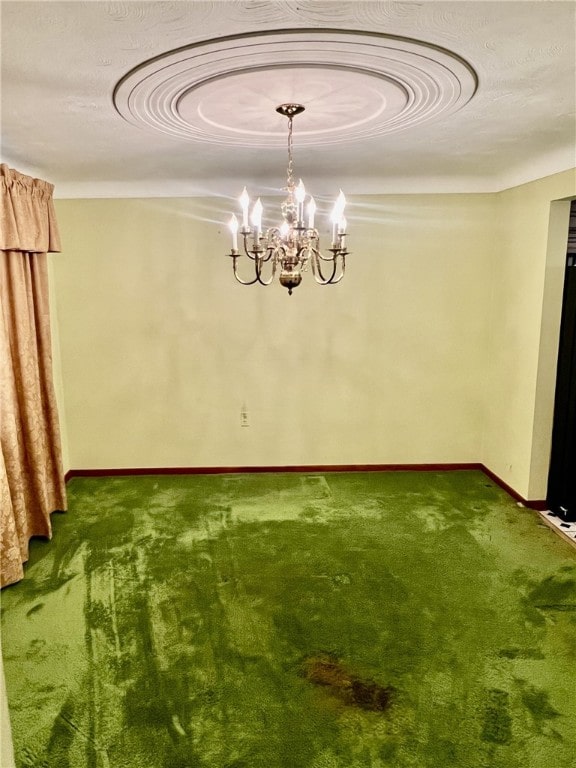 unfurnished dining area with an inviting chandelier