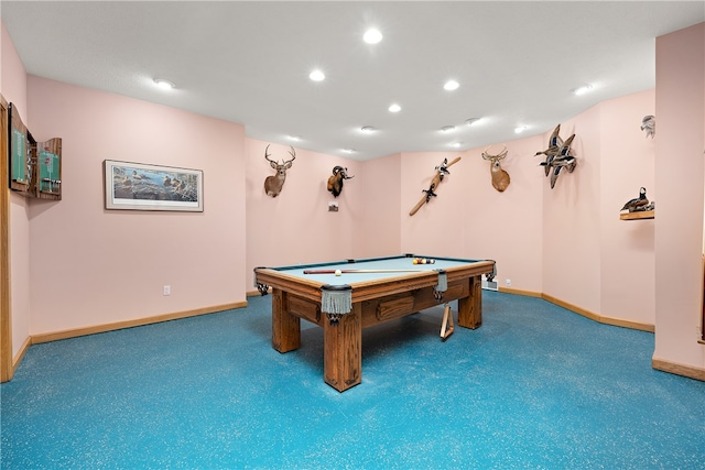 playroom with carpet and pool table