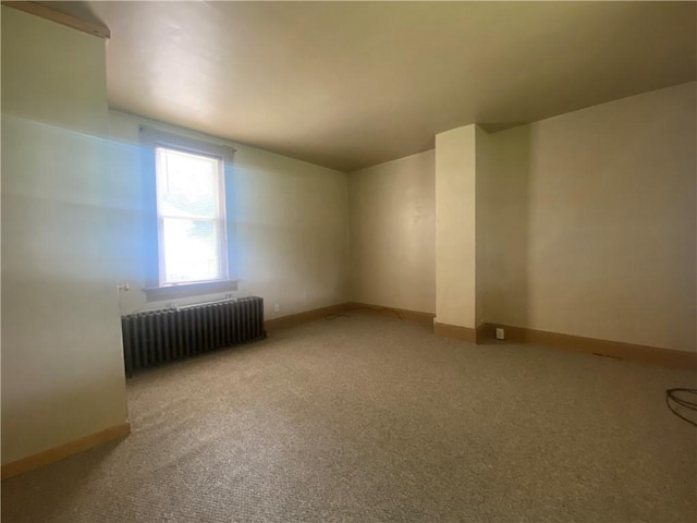 additional living space with radiator heating unit and carpet flooring