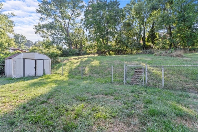 view of yard with a storage unit