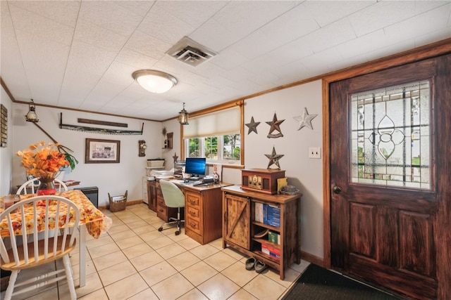 office space featuring light tile patterned flooring