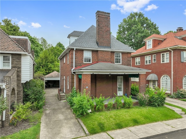 view of front of property with a front lawn