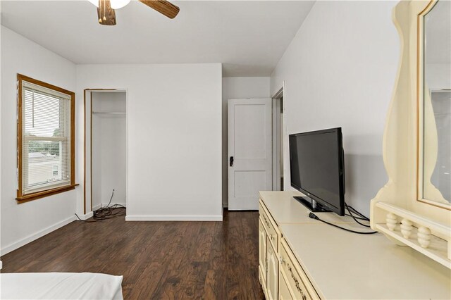 interior space featuring dark hardwood / wood-style flooring and ceiling fan