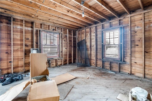 miscellaneous room with beam ceiling and wooden ceiling