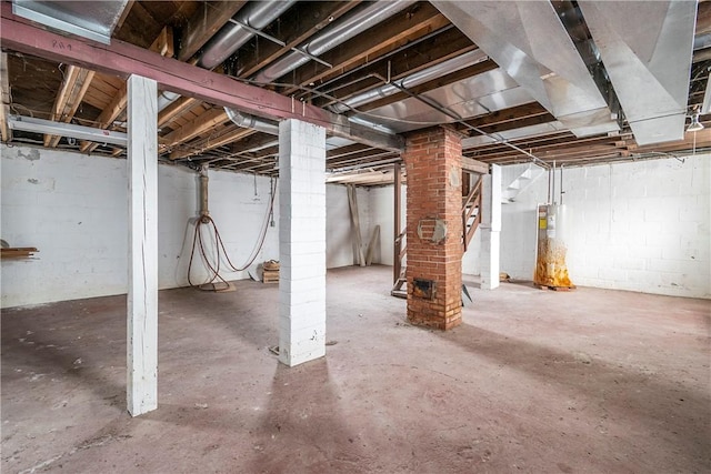 basement featuring water heater