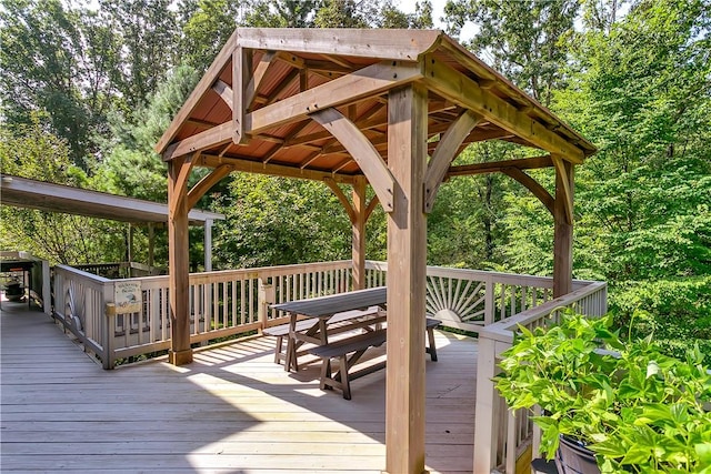 wooden deck featuring a gazebo