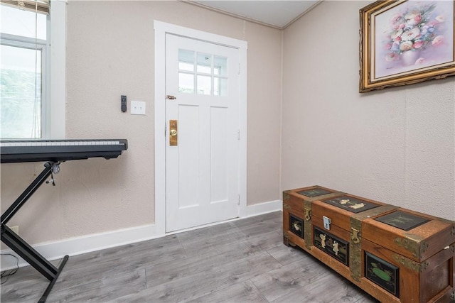 entrance foyer with wood finished floors and baseboards