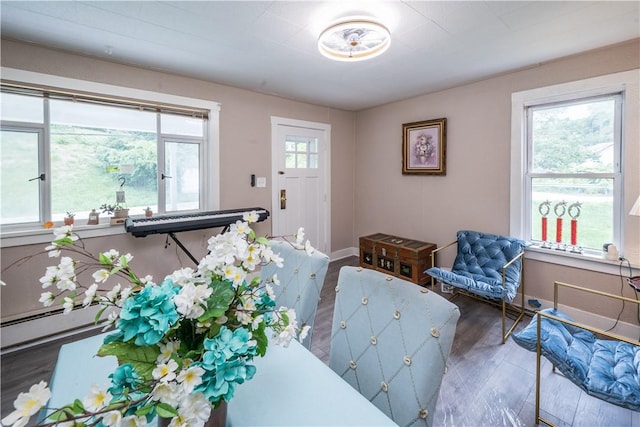 interior space with baseboards and wood finished floors