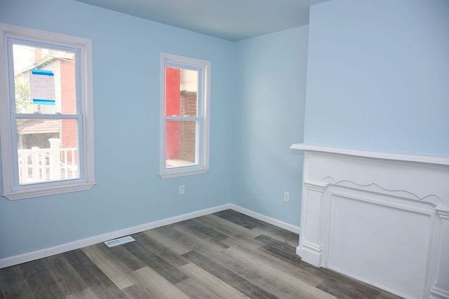 unfurnished room with a healthy amount of sunlight and wood-type flooring