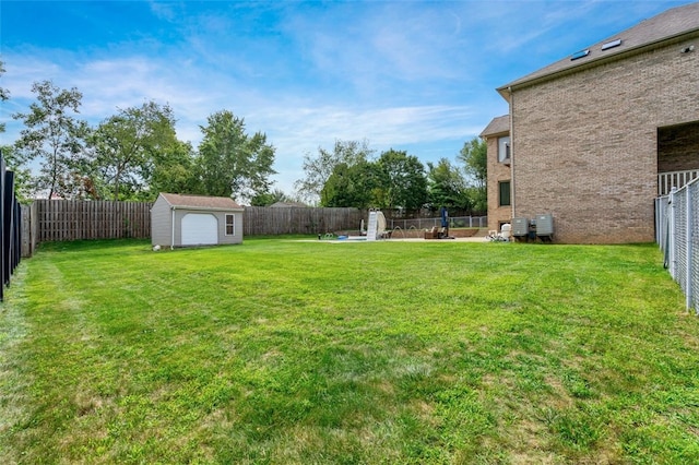 view of yard featuring a storage unit and cooling unit